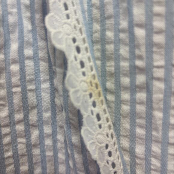 Womens Seer Sucker Striped Robe Size S Classic Lace Trad Wife SAHM‎ Cozy Retro - Picture 4 of 8